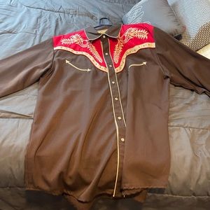 Scully Men's Legends Brown with Red and Cream Piping Long Sleeve Western Shirt